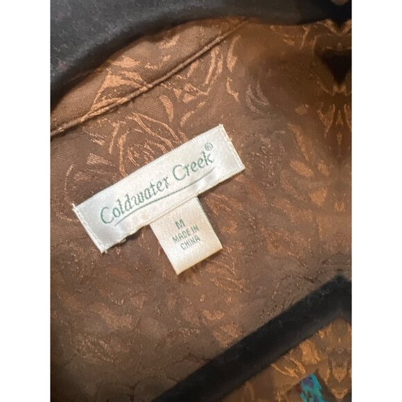 Coldwater Creek Brown Floral Roses Ruffled Hem Jacquard Jacket Medium - Picture 6 of 9